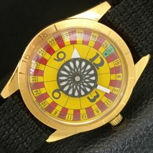 Vintage 1972 Roulette Manual Mens Gold Watch W/Nato Strap & Red accents